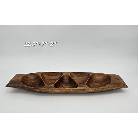 Vintage Hand-Carved Wooden Divided Serving Tray - Picture 1 of 8
